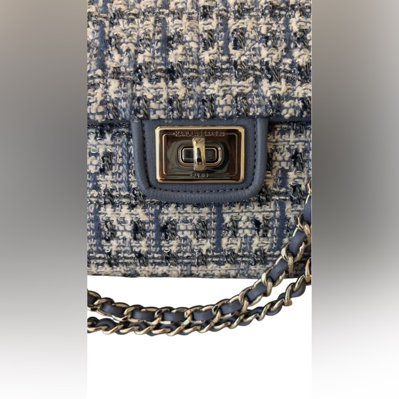 NWT Karl Lagerfeld Blue & White Quilted Shoulder Bag - Picture 2 of 6